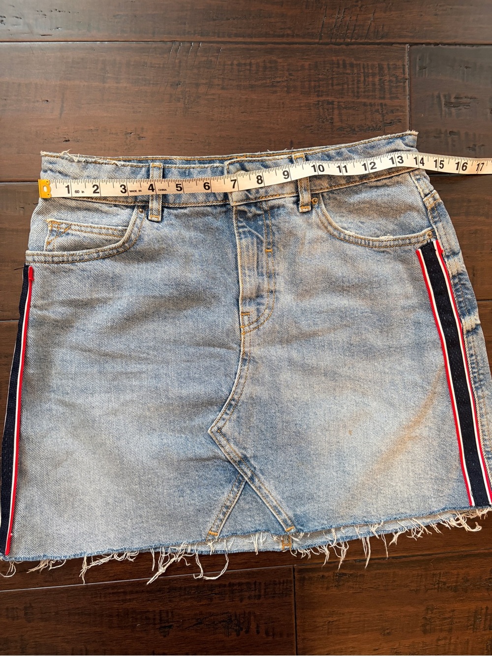 Zara Light Wash Denim Mini Skirt with Red & Navy Side Stripe 90’s Y2K micro mini - Picture 3 of 7